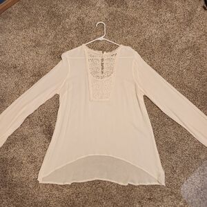 Express Cream Long Sleeve Lace Blouse